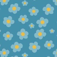 Vintage Blur flowers floral seamless pattern on blue background 