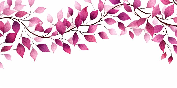 Magenta thin barely noticeable flower frame with leaves isolated on white background pattern 