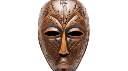 A brown mask with elaborate patterns and intricate details