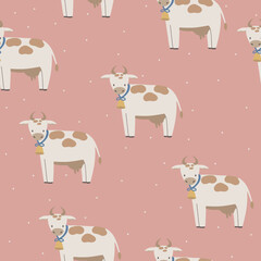 Obraz premium Cow seamless pattern hand drawn cute kids background vintage retro pallete 