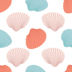 Seamless pattern with sea shells. Summer seamless pattern. Vector illustration in flat style