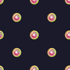 Seamless pattern with pink pearls on a black background. Minimalist digital paper
