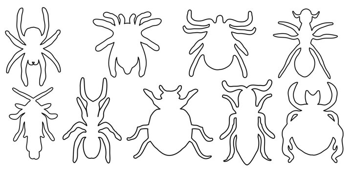 set of isolated linear icons of insects in doodle style in vector. icon template for app logo sticker poster print design