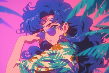 80's anime rainbow retro fashion Japan illustration