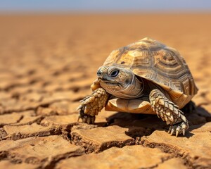 Obraz premium The drought survivor Turtle shell on dry land, detailed climate narrative