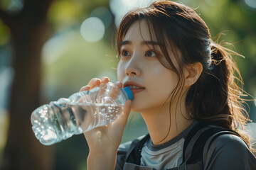 Woman Drinking Water From Plastic Bottle