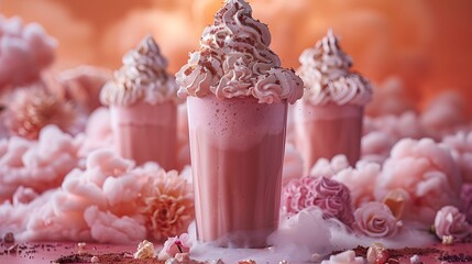 A realm of sweet bliss with a chocolate milkshake adorned with fluffy whipped cream, set against a backdrop of ethereal dreams.