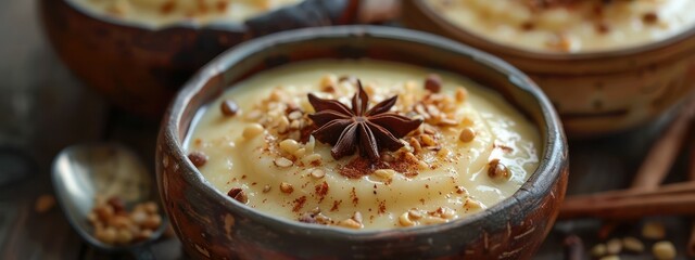 Medium shot of Sri Lankan wattalapam, a coconut custard pudding flavored with jaggery and spices