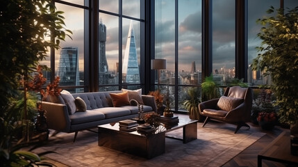 living room interior in London with a view 
