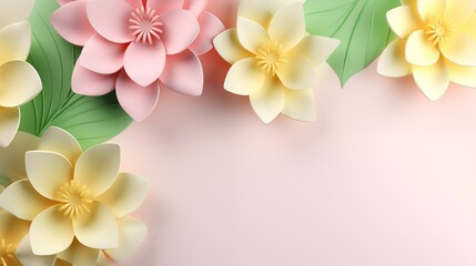 3d flowers on light pink background. Spring time and summer blossom. Happy spring concept or banner with place for text.