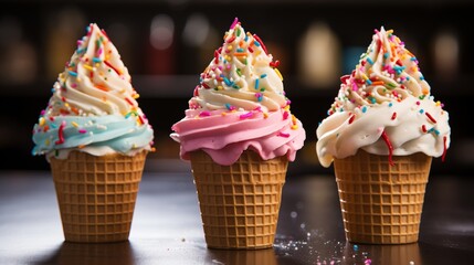 Ice cream cone cupcakes with colorful sprinkles ultra hd.