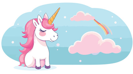 Cartoon unicorn with speech bubble flat cartoon vac