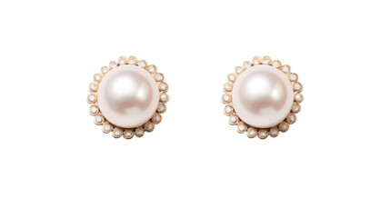 A delicate pair of pearl earrings gleam and dance under the light, showcasing their timeless beauty