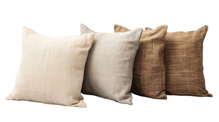 Four vibrant pillows of varying sizes and colors arrayed in an artistic display