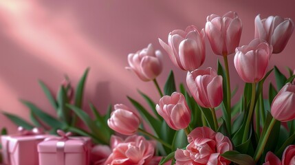 Pink Tulips and Wrapped Presents