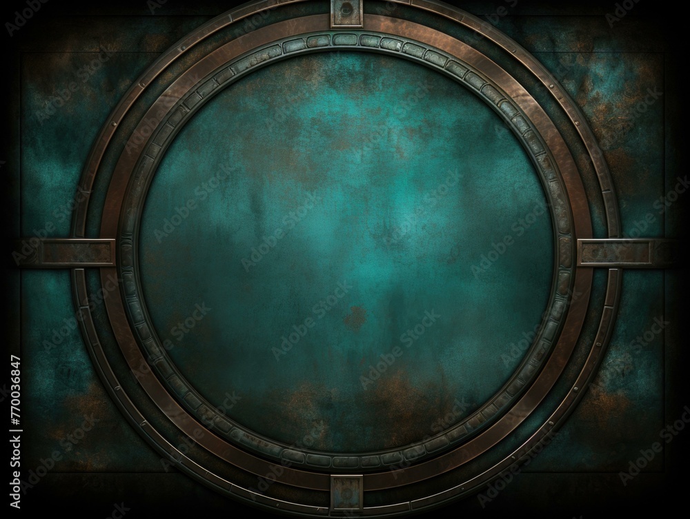 Aufkleber a metal frame with a green background and some text. generative ai.