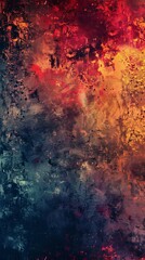 Abstract textured art with vibrant red and dark blue layers on canvas.