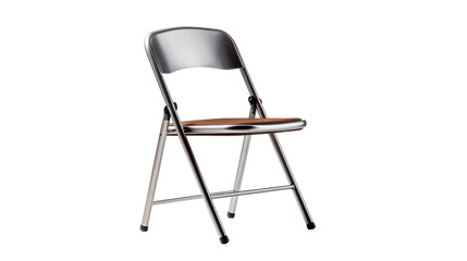 A folding chair with a smooth wooden seat, standing alone in a sunlit room