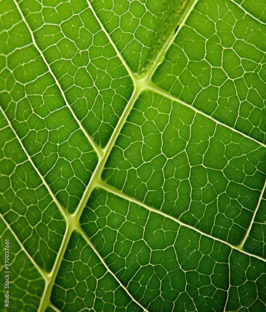 Poster a close up of a green leaf with many small holes. generative ai.
