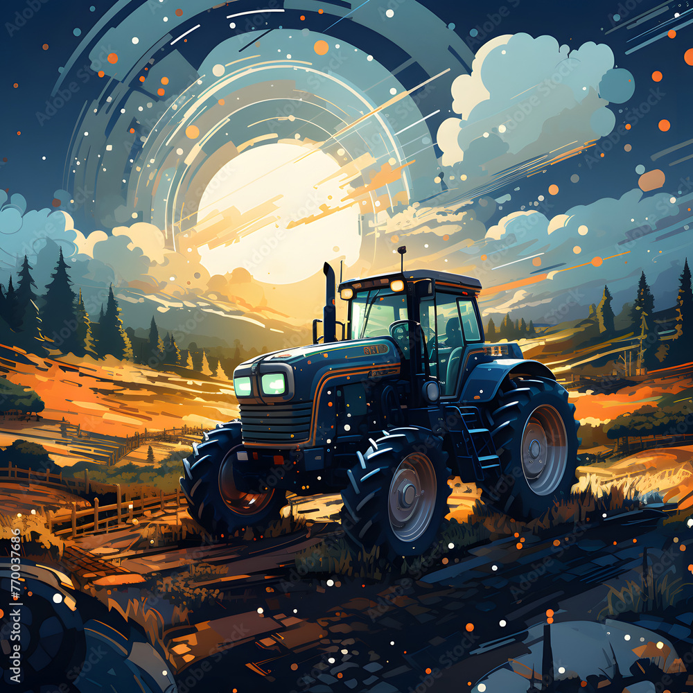 Aufkleber tractor are in the field and there are some sensors
