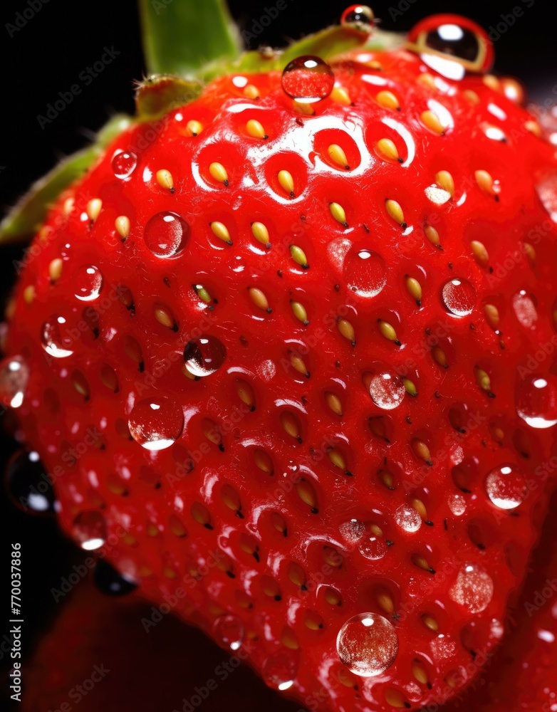 Poster a close up of a strawberry with water droplets on it. generative ai.