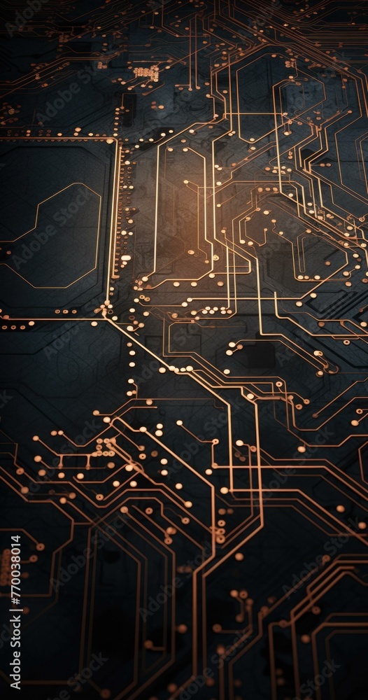 Aufkleber a close up of a circuit board with some copper wires. generative ai.