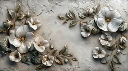 Fotobehang 3d texture whie flowers with copy space text area © Barbara Taylor