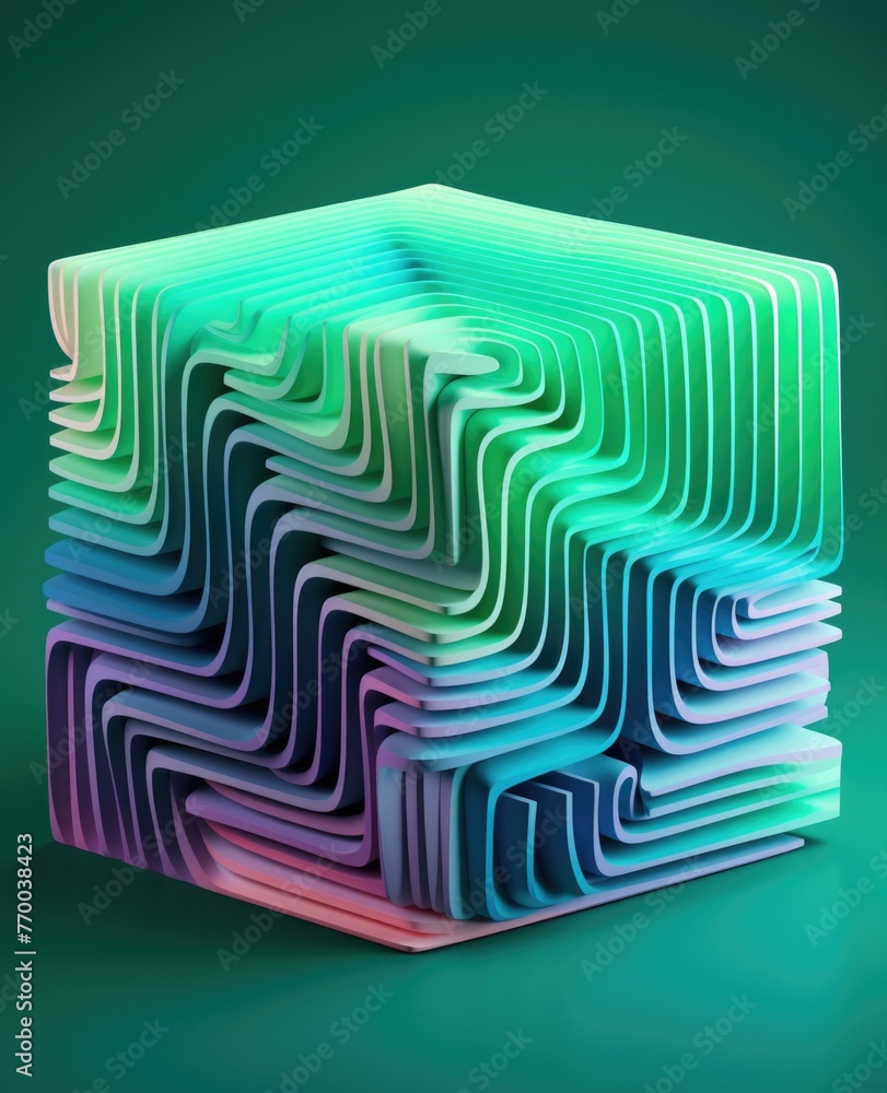Poster a colorful cube with wavy lines on it. generative ai.