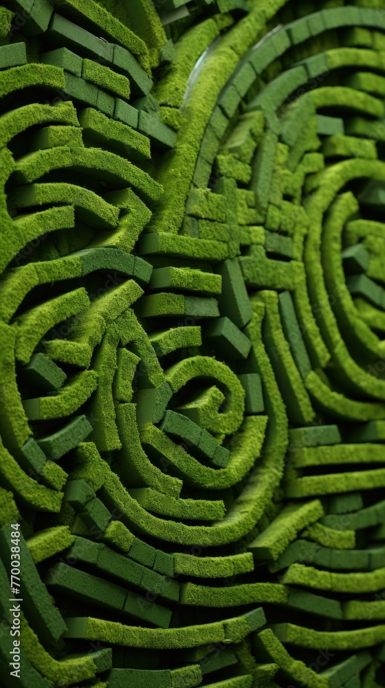 Poster a close up of a green wall with many different shapes. generative ai.