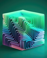 A colorful cube with wavy lines on it. Generative AI.