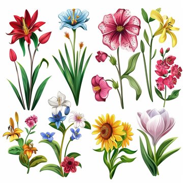 Vibrant Assortment of Illustrated Garden Flowers for Spring Season Decor
