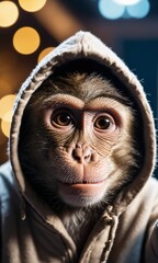 funny monkey in a hood.