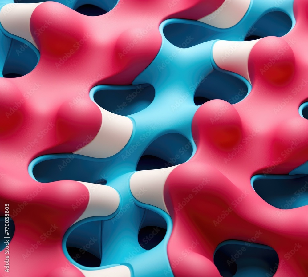 Poster a close up of a pattern made from blue and pink shapes. generative ai.