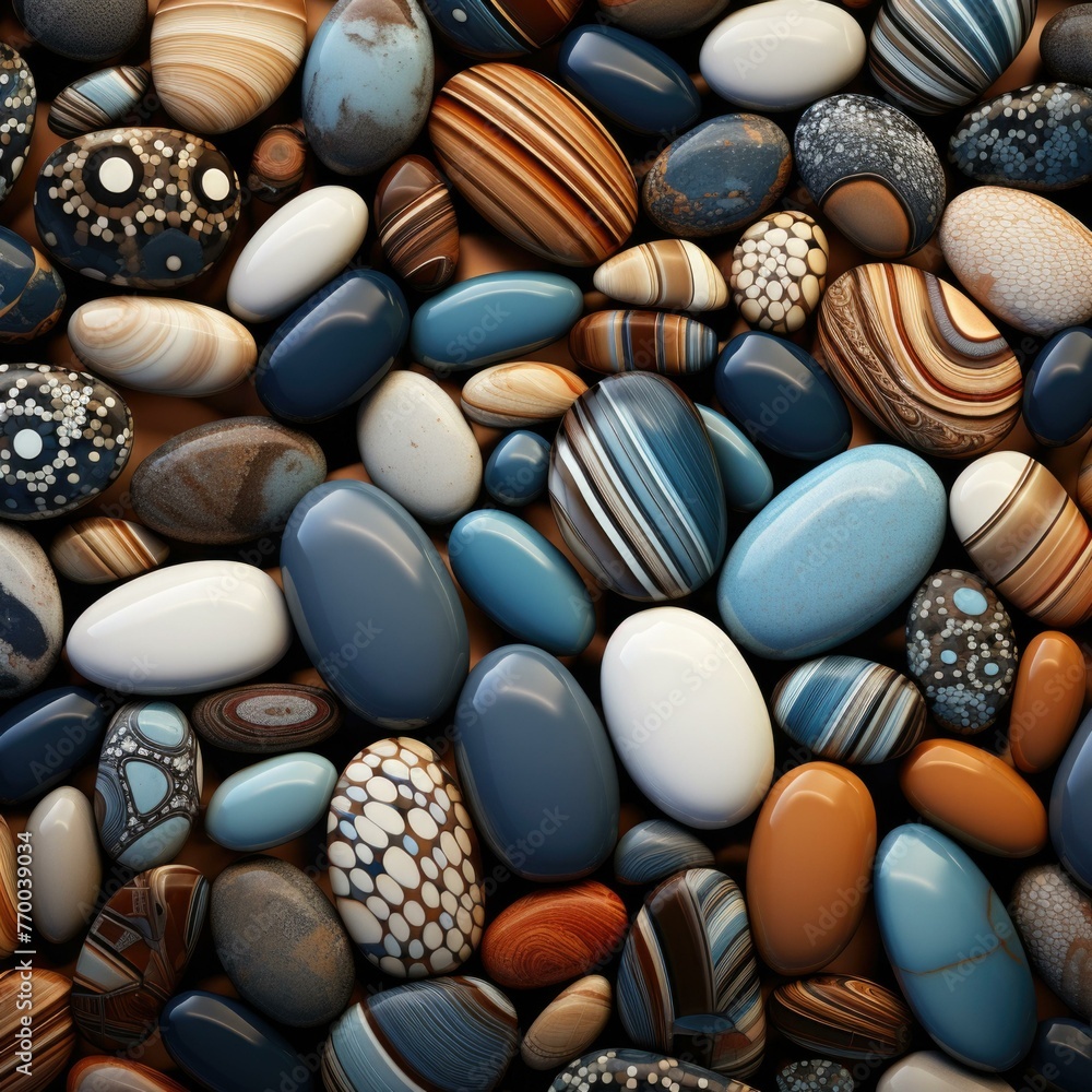 Poster A close up of a pile of rocks and stones with different colors. Generative AI.