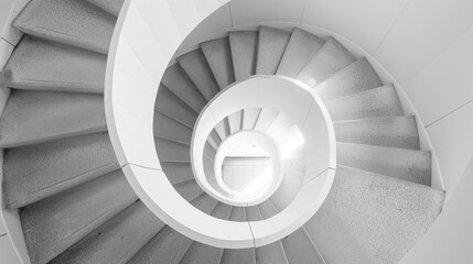Fototapeta premium Winding stairs in a fictional, modern and high building
