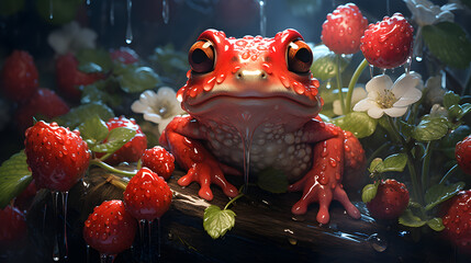 a frog is like a berry - obrazy, fototapety, plakaty