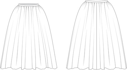 Fluffy, lush, volumnious skirt. Ballet skirt. Tutu skirt.Vector image. Technical drawing. On body.