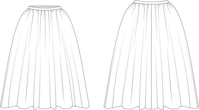 Fluffy, lush, volumnious skirt. Ballet skirt. Tutu skirt.Vector image. Technical drawing. On body.