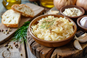 Homemade fermented cabbage or sauerkraut - obrazy, fototapety, plakaty