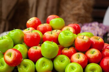 Fresh ripe juicy apple fruits on the desk
