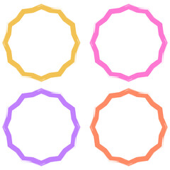 Set of colorful round frame isolated on white. Vector frame for photo. Frame for text, certificate, pictures, diploma. Worn, old frame
