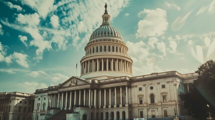 Obraz premium Majestic View of the United States Capitol Building Under a Cloudy Sky