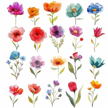 Colorful Watercolor Flower Collection for Spring Seasonal Designs