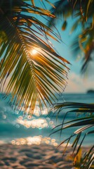 Fototapeta na wymiar Close Up of Palm Leaf on Beach