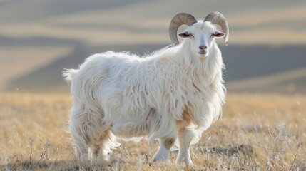 Fototapeta premium Majestic White Goat on Golden Field