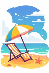 Colorful Summer poster, background for greeting cards, banners, web, landings, advertising and other. Vector flat design style illustration, Tropical Beach Vacation, white background