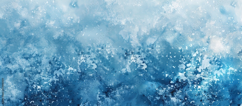 Poster closeup of a freezing blue water surface with bubbles, creating a mesmerizing pattern. the wind wave