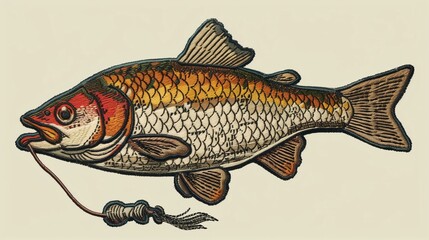 Embroidered patch of a largemouth bass created with Generative AI Technology, ai, generative