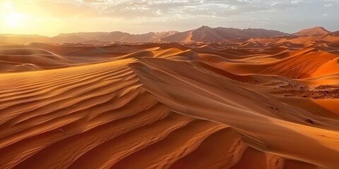 Golden Desert Dunes at Sunset - obrazy, fototapety, plakaty