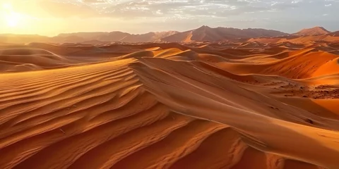 Fotobehang Golden Desert Dunes at Sunset © GoGameGod